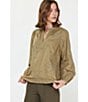 Current Air Eyelet Split Neck Long Sleeve Blouse, Color:Olive - Image 5