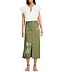 Current Air Floral Embroidered Column Midi Skirt, Color:Dark Olive - Image 3