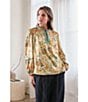 Current Air Floral Ruffled Split Collar Long Sleeve Blouse, Color:Taupe/Teal Multi - Image 6