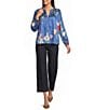 Current Air Floral Satin Ruffle Collar Long Sleeve Top - Image 3