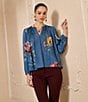 Current Air Floral Satin Ruffle Collar Long Sleeve Top - Image 5