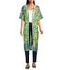 Current Air Foil Printed Short Sleeve Open Front Kimono, Color:Blue Multi - Image 1
