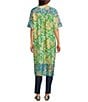 Current Air Foil Printed Short Sleeve Open Front Kimono, Color:Blue Multi - Image 2