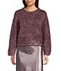 Current Air Fuzzy Lurex Bell Sleeve Boxy Sweater, Color:Berry - Image 1