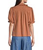 Current Air Half Sleeve Smocked Picot Point Collar Top, Color:Rust - Image 2