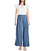 Current Air Hand Embroidered Trim Split Neck Flutter Sleeve Blouse, Color:White - Image 3