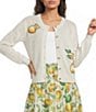 Current Air Lemon Patch Crew Neck Long Sleeve Button Front Cardigan - Image 1