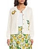 Current Air Lemon Patch Crew Neck Long Sleeve Button Front Cardigan - Image 1