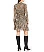 Current Air Leopard Print Point Collar Long Sleeve Button Front Godet Dress, Color:Black/Gold - Image 2