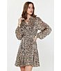 Current Air Leopard Print Point Collar Long Sleeve Button Front Godet Dress, Color:Black/Gold - Image 4