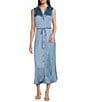 Current Air Pleated Collared Sleeveless Button Front Midi Shirtdress, Color:Blue - Image 1