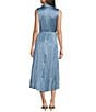 Current Air Pleated Collared Sleeveless Button Front Midi Shirtdress, Color:Blue - Image 2