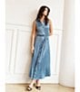 Current Air Pleated Collared Sleeveless Button Front Midi Shirtdress, Color:Blue - Image 4