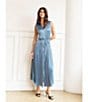 Current Air Pleated Collared Sleeveless Button Front Midi Shirtdress, Color:Blue - Image 5