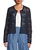 Current Air Pointelle Knit Round Neck Long Sleeve Button Front Cardigan, Color:Navy - Image 1