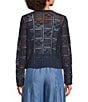 Current Air Pointelle Knit Round Neck Long Sleeve Button Front Cardigan, Color:Navy - Image 2