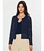 Current Air Pointelle Knit Round Neck Long Sleeve Button Front Cardigan, Color:Navy - Image 5