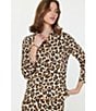 Current Air Rhinestone Leopard Point Collar 3/4 Sleeve Button Front Top, Color:Brown Leopard - Image 6