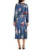 Current Air Satin Floral Print Split Round Neck Long Sleeve Tie Front Midi Dress - Image 2