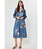 Current Air Satin Floral Print Split Round Neck Long Sleeve Tie Front Midi Dress - Image 4
