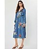 Current Air Satin Floral Print Split Round Neck Long Sleeve Tie Front Midi Dress - Image 5