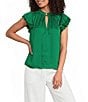 Current Air Satin Split Neck Ruffle Collar Double Layer Cap Flutter Lace Sleeve Top - Image 1
