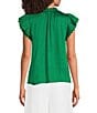 Current Air Satin Split Neck Ruffle Collar Double Layer Cap Flutter Lace Sleeve Top - Image 2