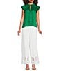 Current Air Satin Split Neck Ruffle Collar Double Layer Cap Flutter Lace Sleeve Top - Image 3