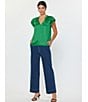 Current Air Satin Split Neck Ruffle Collar Double Layer Cap Flutter Lace Sleeve Top - Image 5