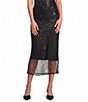 Current Air Sequin Mesh Elastic Waistband Midi Length Pencil Skirt - Image 1
