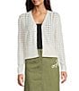 Current Air Sheer Cotton Wool Blend Knit V-Neck Button Front Cardigan, Color:Cream - Image 1