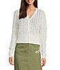 Current Air Sheer Cotton Wool Blend Knit V-Neck Button Front Cardigan, Color:Cream - Image 2