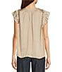 Current Air Split Tie V-Neck Flutter Sleeve Blouse, Color:Taupe - Image 2