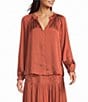 Current Air Split V-Neck Long Sleeve Pull On Coordinating Blouse - Image 1