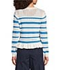 Current Air Striped Knit Crew Neck Long Sleeve Ruffle Hem Button Front Cardigan - Image 2