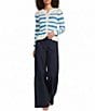 Current Air Striped Knit Crew Neck Long Sleeve Ruffle Hem Button Front Cardigan - Image 3