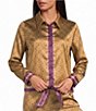 Current Air Woven Satin Polka Dot Print Point Collar Button Down Cape Coordinating Blouse - Image 4