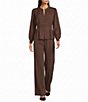 Current Air Woven Twill Split Round Neck Long Sleeve Button Front Top - Image 3