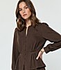 Current Air Woven Twill Split Round Neck Long Sleeve Button Front Top - Image 5