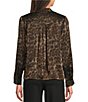 Current Air Woven Velvet Leopard Print Split V-Neck Long Sleeve Pullover Blouse - Image 2