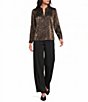 Current Air Woven Velvet Leopard Print Split V-Neck Long Sleeve Pullover Blouse - Image 3
