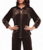 Current Air Woven Velvet Point Collar 3/4 Sleeve Front Button Down Blouse - Image 1