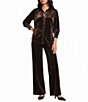 Current Air Woven Velvet Point Collar 3/4 Sleeve Front Button Down Blouse - Image 3