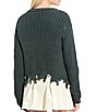 Color:Green Gables - Image 2 - Distressed Hem Button Front Sweater