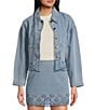 C&V Chelsea & Violet Eyelet Hem Coordinating Denim Jacket, Color:Light Blue - Image 1
