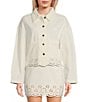 C&V Chelsea & Violet Eyelet Hem Coordinating Denim Jacket, Color:Off White - Image 3