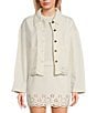 C&V Chelsea & Violet Eyelet Hem Coordinating Denim Jacket, Color:Off White - Image 1