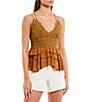 Color:Biscotti/Tan - Image 1 - Floral Print Ruffled Lace Smocked Back Tank Top