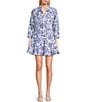 C&V Chelsea & Violet Floral Printed Shirt Dress, Color:Birch Deep Cobalt - Image 1