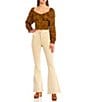 Color:Ivory - Image 3 - High Rise Floral Embroidered Flare Leg Jeans